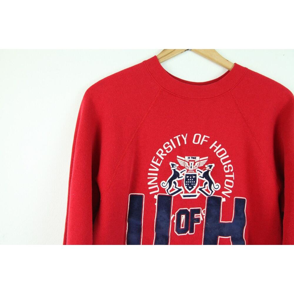 Vintage 60s 70s Artex University of Houston Flocked Sweatshirt Red S College - Picture 6 of 8